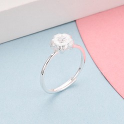 Серебро 925 регулируемые кольца для женщин из стерлингового серебра с микропаве из прозрачных кубических цирконий, цветок, с печатью s925, серебряные, 8x8 мм, размер США 6 (16.5 мм)