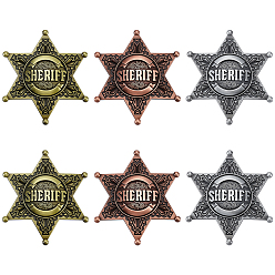 (52) Непрозрачная лаванда 6шт. 3 цвета Звезда Давида со словом «шериф», значки из сплава для лацканов, рюкзака и одежды, разноцветные, 69.5x60.5 мм