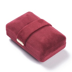 Red Rectangle Velvet Ring Jewelry Boxes, with PU and Iron, for Proposal, Engagement, Wedding, Gift, Red, 8.7x5.9x3.5cm
