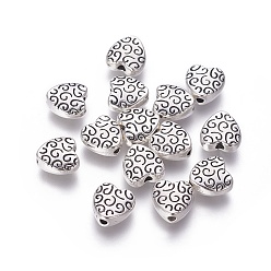 Antique Silver Tibetan Style Alloy Beads, Cadmium Free & Lead Free, Heart, Antique Silver, 9x9x4mm, Hole: 1.5mm