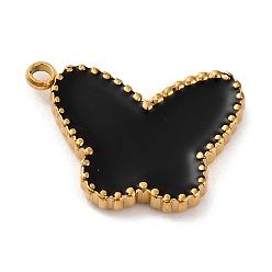 Черный Ионное покрытие (ip) 304 подвески из нержавеющей стали с эмалью, реальный 18 k позолоченный, очарование бабочки, чёрные, 21x17.5x2.5 мм, отверстие : 1.8 мм