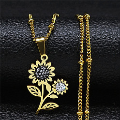 Золотой 201 ожерелья с подвеской в виде подсолнуха из нержавеющей стали и стразами, золотые, 19.80 дюйм (50.3 см)