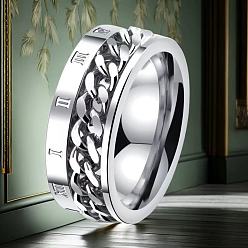 Нержавеющая Сталь Цвет Римские цифры нержавеющая сталь панцирная цепь кольца для пальцев, вращающееся кольцо сброса давления, цвет нержавеющей стали, размер США 10 (19.8 мм)