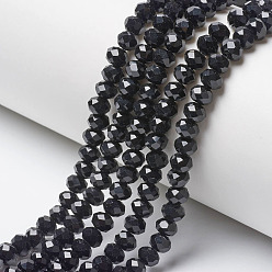Noir Perles de verre opaques de couleur unie, facette, rondelle, noir, 10x8mm, Trou: 1mm, Environ 63~65 pcs/chapelet, 49~50 cm