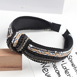 Черный Ободок для волос с блестками в этническом стиле и стразами и жемчугом, аксессуары для волос из ткани с широким узлом для женщин и девочек, чёрные, 160x130 мм