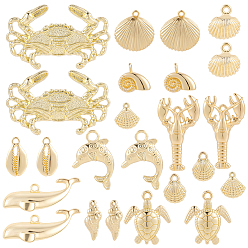 Настоящее золото 14K 24 шт 12 стили подвески из сплава, морская тематика, без свинца, без никеля и без кадмия, разнообразные, реальный 14 k позолоченный, 14~38x10~52x3~8 мм, отверстие : 1.5~4 мм, 2 шт / стиль