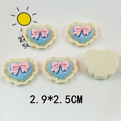 Light Sky Blue Opaque Resin Decoden Cabochons, Heart with Bowknot, Light Sky Blue, 25x29mm