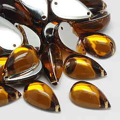 Седло Коричневый Шить на горный хрусталь, Тайвань акриловые горный хрусталь, два отверстия, аксессуары для одежды, слеза, седло коричневый, 15x9x6 мм, отверстие: 1 мм