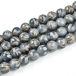 Темно-Серый Выпечки нарисованных стеклянных бусин прядей, круглые, волочильных стиле, темно-серый, 10~10.5 мм, отверстие : 1.2~1.4 мм, около 82~85 шт / нитка, 30.71~32.28 дюйм (78~82 см)