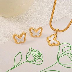 Бабочка 304 комплекты из ожерелий и серег-гвоздиков из нержавеющей стали, золотые, бабочка, ожерелья: 400 мм; серьга: 50x18мм