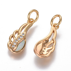 Белый Латуни циркония кубической подвески, с синтетическим опалом, крыло, золотые, белые, 18.5x8x2.5 мм, отверстие : 4 мм