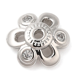 Platinum Rack Plating Brass Micro Pave Cubic Zirconia Bead Caps, Cadmium Free & Lead Free, 6-Petal Flower, Platinum, 8x2.5mm, Hole: 1mm