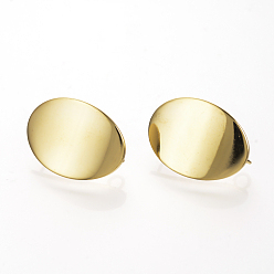 Real 18K Gold Plated Ear Stud Findings, with Loop, Nickel Free, Real 18K Gold Plated, Oval, 22x15.5mm, Hole: 2mm, Pin: 0.8mm
