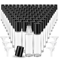 Черный 150 шт. пустые стеклянные флаконы с роликовым аппликатором для эфирных масел, с пластиковой крышкой, с 6шт. пластиковой воронкой, чёрные, 2x8.5 см, емкость: 10 мл (0.34 жидких унций)