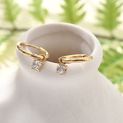 Золотой Ионное покрытие (ip) 304 серьги-кольца из нержавеющей стали с микропаве из кубического циркония, плоско-круглые, золотые, 18 мм, штифты : 0.8 мм