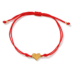 Heart Brass Religion Link Adjustable Handmade Braided Nylon Red String Bracelets, Golden, Heart, 11.02 inch(28cm)