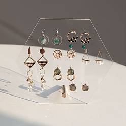 Прозрачный Акриловые подставки для органайзеров для сережек шестиугольной формы с наклонной задней частью, прозрачные, 17x15 см