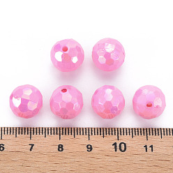 Hot Pink Opaque Acrylic Beads, Faceted, Dyed, AB Color, Round, Hot Pink, 12x11.5mm, Hole: 1.8mm, about 560pcs/500g