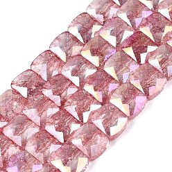 Indian Red Electroplate Transparent Crackle Glass Beads Strands, Rectangle, Dyed, AB Color Plated, Faceted, Indian Red, 7x8x5mm, Hole: 1~1.2mm, about 24~27pcs/strand, 6.50~7.28 inch(16.5~18.5cm)