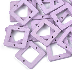 Lilac Painted Poplar Wood Links, Square, Lilac, 23x23x3mm, Hole: 1.4mm