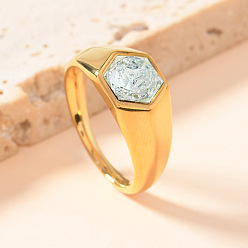 Прозрачный 304 кольца из нержавеющей стали с кубическим цирконием, шестиугольник, золотые, прозрачные, размер США 9 (18.9 мм)