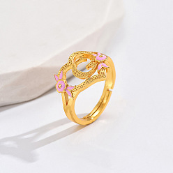 Letter G Регулируемые кольца для пальцев с латунным жемчугом и розовой эмалью в форме сердца и цветка, без кадмия, без никеля и без свинца, золотые, Буква G, 14 мм, внутренний диаметр: 17 мм