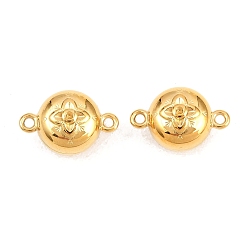 Flat Round 304 Stainless Steel Magnetic Clasps with Loops, Round Hole, Ion Plating(IP), Long-Lasting Plated, Flat Round with Flower, 9x14x7.5mm, Hole: 1.2mm, Fit for 0.9mm Rhinestone
