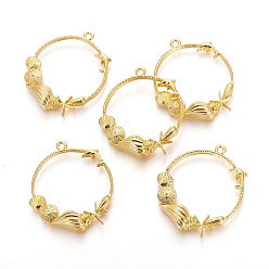 Golden Alloy Open Back Bezel Pendants, For DIY UV Resin, Epoxy Resin, Pressed Flower Jewelry, Ocean Theme, Ring with Sea Snail, Golden, 41x36x5mm, Hole: 1.8mm