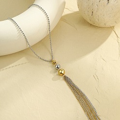 Золотой & Цвет Нержавеющей Стали 304 ожерелья из нержавеющей стали с круглыми шариками и кисточками для женщин, золотые и нержавеющая сталь цвет, 17.13 дюйм (43.5 см)