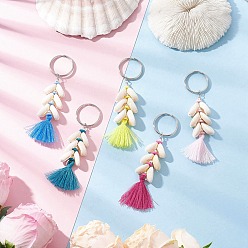 (52) Непрозрачная лаванда Натуральный ракушечный поликоттон (полиэстер хлопок) кисточки подвески брелки, с железными разрезными брелоками, гальванизированные немагнитные синтетические гематитовые бусины и бусины из полимерной глины, разноцветные, 100 мм