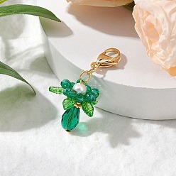 чирок Подвесные украшения из стекла, акрила и ракушек с жемчужными цветами, с 304 застежкой-карабином из нержавеющей стали, зелено-синие, 44~46 мм