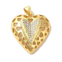 Настоящее золото 16K Подвески из латуни с микро паве ко Дню матери, прозрачные подвески с кубическим цирконием, без кадмия и без свинца, сердце, реальный 16 k позолоченный, 24x21x7 мм, отверстие : 5x3.5 мм