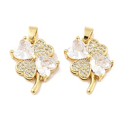 Настоящее золото 18K Клевер латунные микро проложить кубического циркония подвески, без кадмия, без никеля и без свинца, реальный 18 k позолоченный, 19.5x17x5.5 мм, отверстие : 4.5x2.5 мм