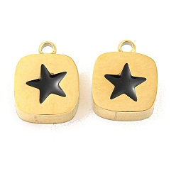 Настоящее золото 18K Ионное покрытие (ip) покрытие стойки 316l хирургические подвески из нержавеющей стали, без никеля , с эмалью, квадрат со звездным шармом, реальный 18 k позолоченный, 11x8.5x3.5 мм, отверстие : 1.4 мм