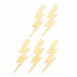 Real 18K Gold Plated Rack Plating 201 Stainless Steel Pendants, Etched Metal Embellishments, Nickel Free, Lightning Bolt, Real 18K Gold Plated, 38x10x0.4mm, Hole: 1.5mm