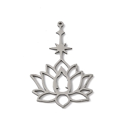 Нержавеющая Сталь Цвет 201 из нержавеющей стали филигранные подвески, лотоса прелести, цвет нержавеющей стали, 30.5x20.5x1 мм, отверстие : 0.8 мм