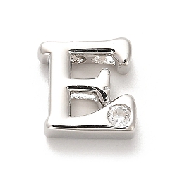 Letter E Стойки обшивки латунь кубического циркония бусы, для изготовления именных ожерелий, долговечный, без свинца и без кадмия, алфавит, Письмо E, 12x12x5 мм, отверстие : 2.7 мм