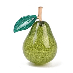 Pear Grands pendentifs en résine sur le thème des fruits, avec boucles en alliage doré, breloque poire, 60x47x36.5mm, Trou: 2.5mm