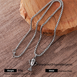 Trophy 304 Stainless Steel Sports Pendant Necklaces for Men, Stainless Steel Color, Tarnish Free, Trophy, 23.62 inch(60cm)