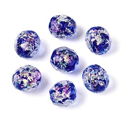 Средно-синий Ручной стеклянные фольга бисер пряди, овальные, светло-синий, 9.5~11x9~10.5 мм, отверстие : 1~1.6 мм, около 40 шт / нитка, 15.94~16.54 дюйм (40.5~42 см)