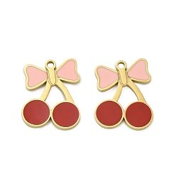 Вишня 304 подвески из нержавеющей стали, с эмалью, ионное покрытие (ip), реальный 18 k позолоченный, вишня, 18x14x1.5 мм, отверстие : 1.6 мм