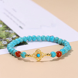 Синтетическая Бирюза Синтетические бирюзовые круглые бусины растянуть браслеты, цветок, внутренний диаметр: 2-1/8 дюйм (5.5 см)