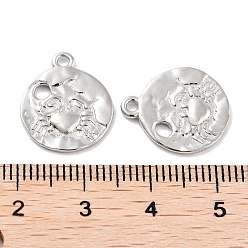 Real Platinum Plated Rhodium Plated 925 Sterling Silver Pendant, Flat Round with Crab, Real Platinum Plated, 16x14x1mm, Hole: 1.5mm