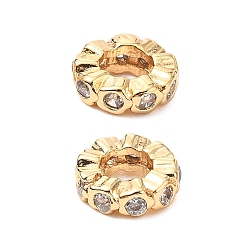 Настоящее золото 18K Латунные микро проложить кубического циркония бусы, без кадмия, без никеля и без свинца, плоско-круглые, реальный 18 k позолоченный, 6x2 мм, отверстие : 3 мм