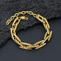 Real 18K Gold Plated Mybeadsfindings 304 Stainless Steel Link Chain Bracelet, Real 18K Gold Plated, 6-3/4x3/8 inch(17x1cm)