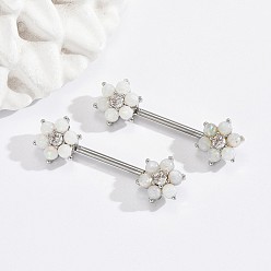 Цветок Латунные кольца для сосков, с кристаллическим стразином, платина, цветок, 16 мм