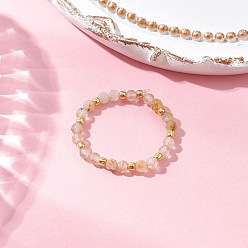 Rutilated Кварц Кольца-растяжки из натурального золота с рутиловым кварцем для женщин, со стеклянными бисеринами, граненые круглые, внутренний диаметр: 19 мм