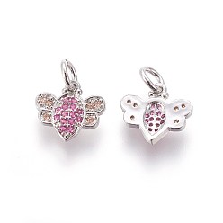 Платина Латунные микро проложить кубического циркония прелести, Пчелы, красочный, платина, 10x11x2 мм, отверстие : 3 мм