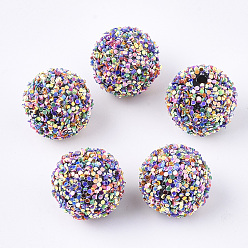 Colorful Acrylic Beads, Glitter Beads,with Sequins/Paillette, Round, Colorful, 19.5~20x19mm, Hole: 2.5mm