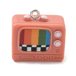 Light Salmon Printed Opaque Resin Pendants, Television Charms, with Platinum Iron Loop, Light Salmon, 20x21.5x11mm, Hole: 2mm